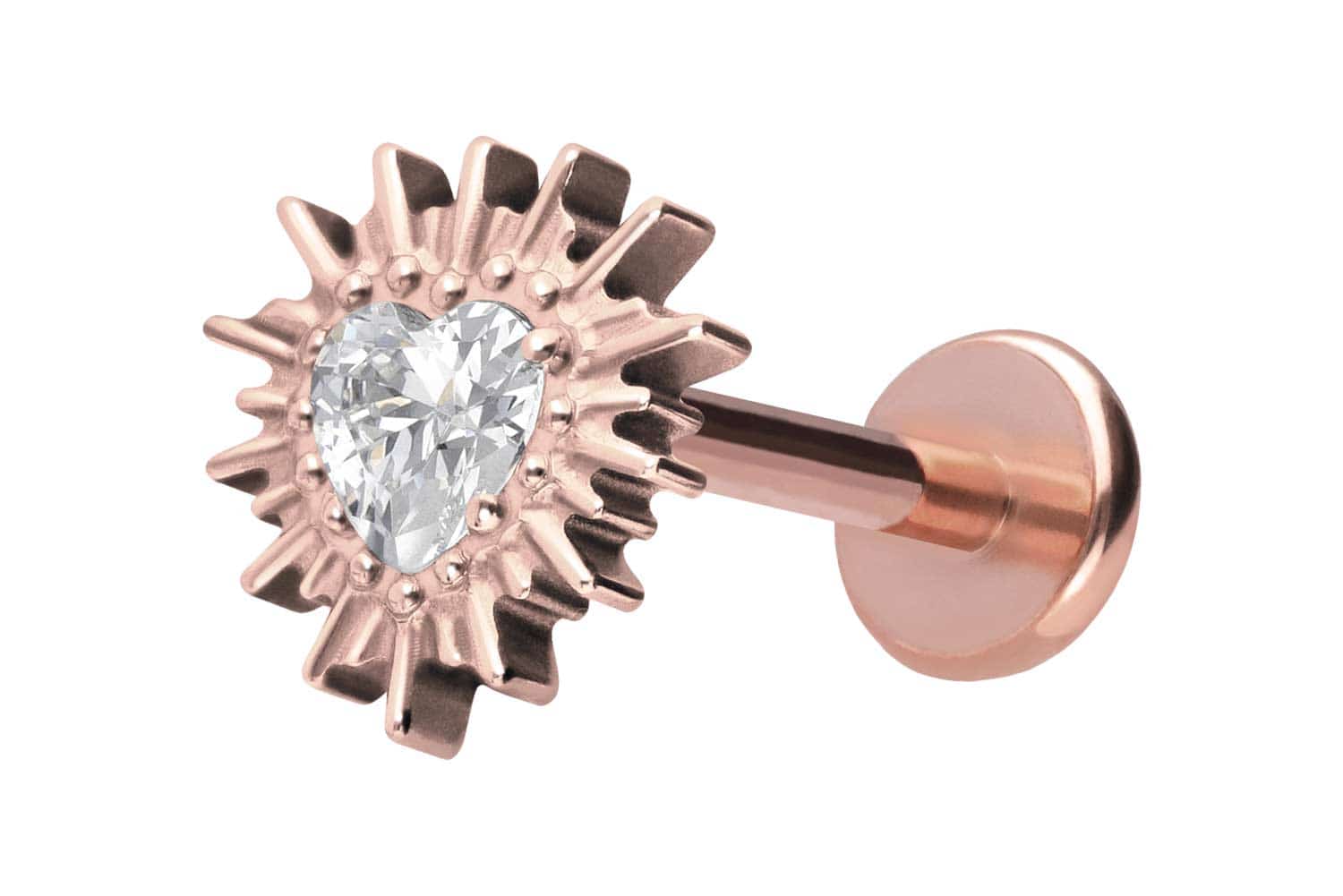 Titan Labret Piercing mit Push Fit KRISTALLHERZ + SONNENSTRAHLEN